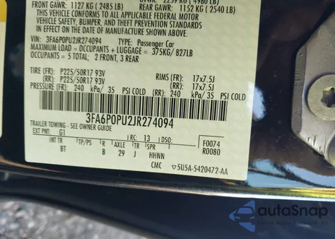 2018 Ford Fusion Energi Se Luxury z USA, uszkodzony, nr VIN 3FA6P0PU2JR274094